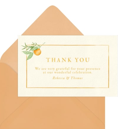 Baby shower thank you card wording: Tangerine Dream Thank You Note