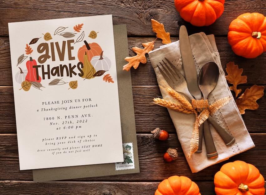 Thanksgiving potluck: Thanksgiving invitation card