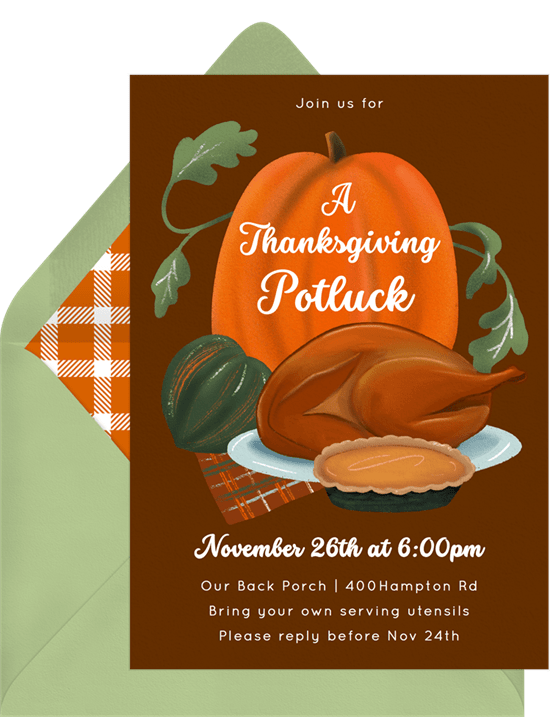 potluck invitation: pumpkin-themed Thanksgiving potluck invitation
