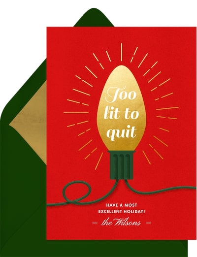 Funny Christmas cards: Too Lit to Quit Card