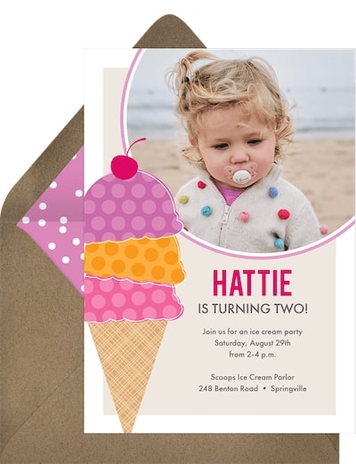 Summer birthday party themes: Triple Scoop Invitation