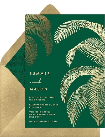 Tropical wedding invitations: Tropical Palm Fronds Invitation