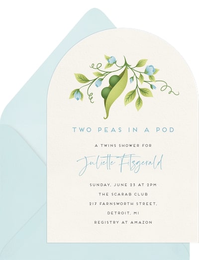Twins baby shower invitations: Twin Peas Invitation