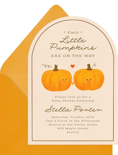 Pumpkin baby shower invitations: Two Little Pumpkins Invitation