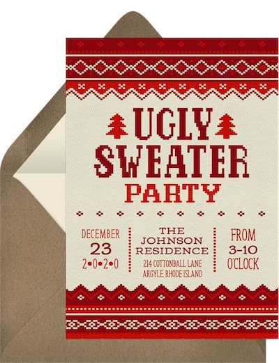 College party themes: Ugly Sweater Party Invitation