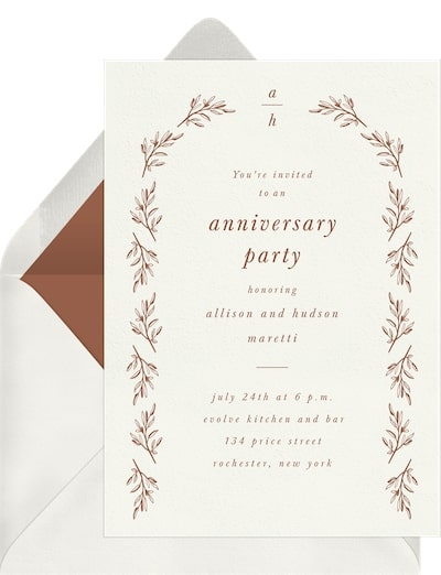 Anniversary themes by year: Vintage Branch Arch Invitation