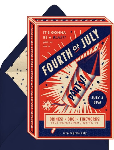 4th of July party: Vintage Fireworks Invitation