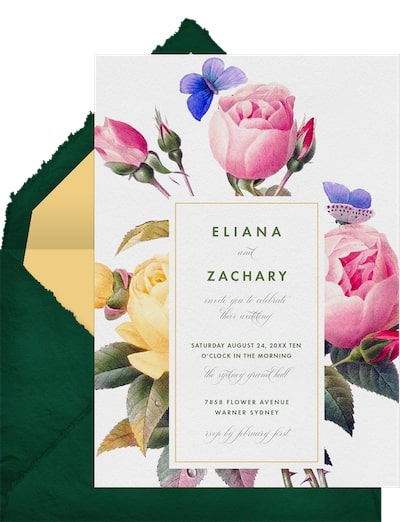 Spring wedding invitations: Vintage Rose Bouquet Invitation