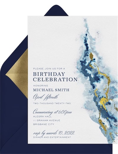Birthday dinner party ideas: Watercolor Agate Invitation