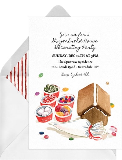 Work Christmas party ideas: Watercolor Gingerbread House Invitation