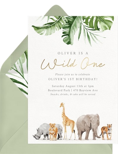 1st birthday invitations: Watercolor Jungle Invitation