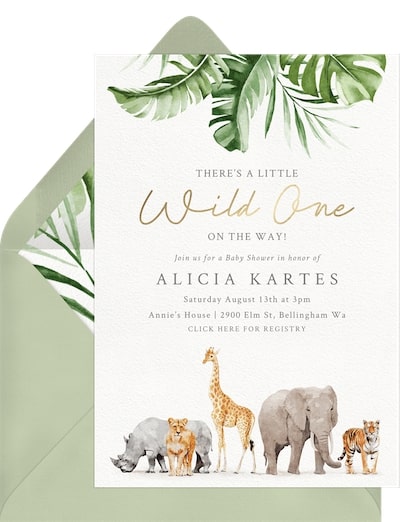 Baby shower invitations for boys: Watercolor Jungle Invitation