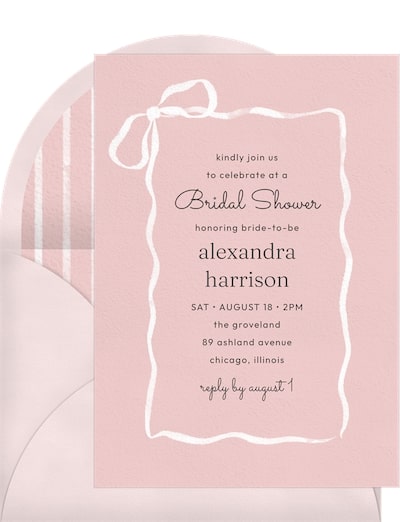Coquette invitation: Watercolor Ribbon Bow Invitation