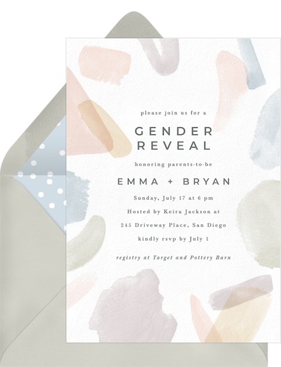 Gender reveal invitations: Watercolor Swashes Invitation