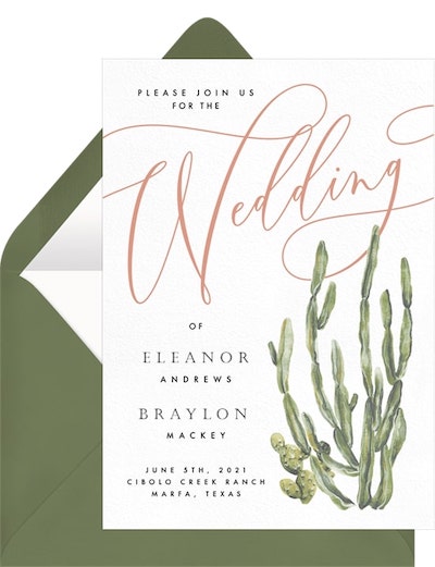 Boho wedding invitations: Wedding Cactus Invitation