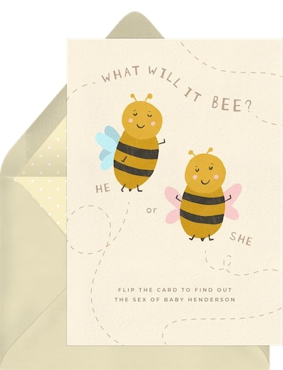 Intimate gender reveal ideas: What Will It Bee Announcement