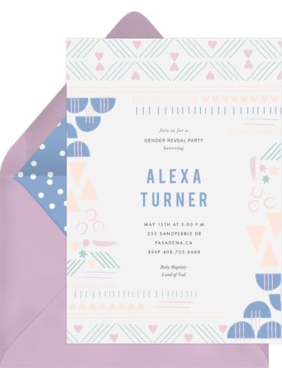 Gender reveal invitations: Whimsical Textile Invitation