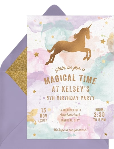 Birthday party ideas: Whimsical Unicorn Invitation