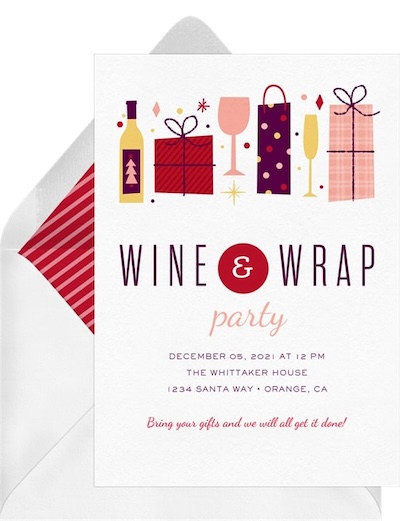 Friendsmas invitation: Wine & Wrap Invitation