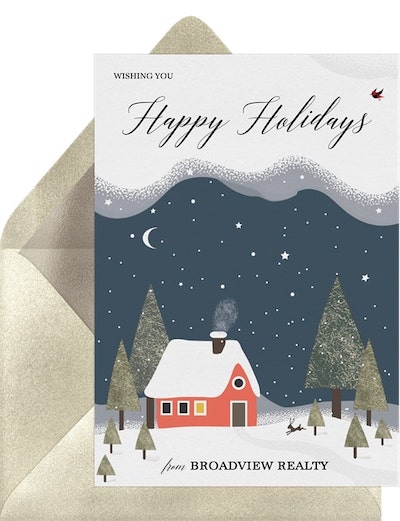 Merry Christmas wishes for friends: Winter Cottage Card