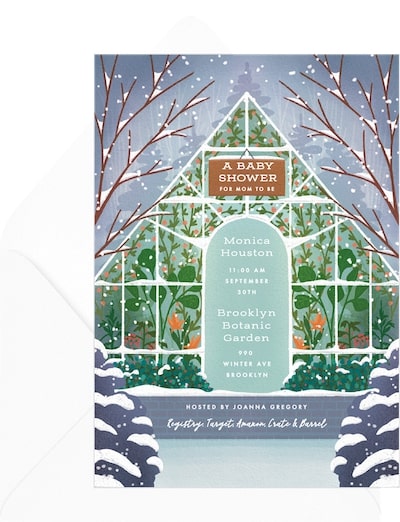 Winter baby shower invitations: Winter Greenhouse Invitation