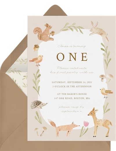 First birthday decorations: Woodland Animals Invitation