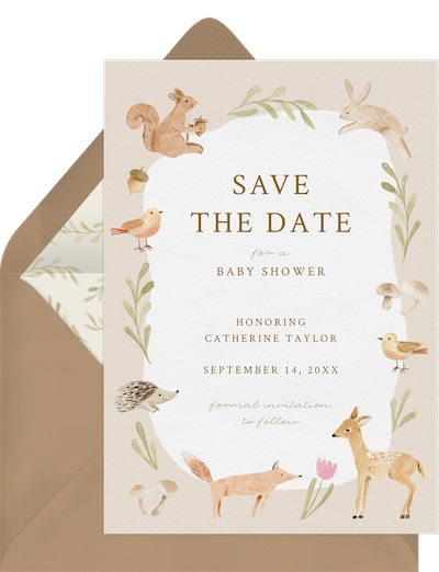 Save the date baby shower: Woodland Animals Save the Date
