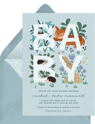 When to send baby shower invites: Woodland Whimsy Invitation