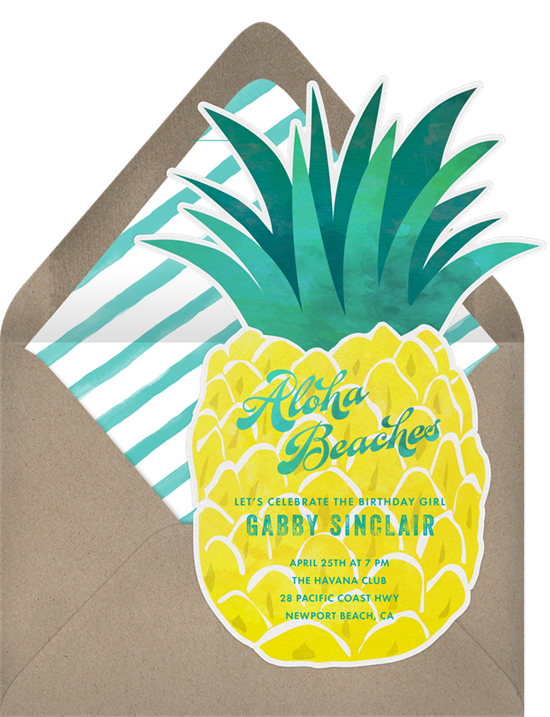 Pineapple cut out birthday invitations online