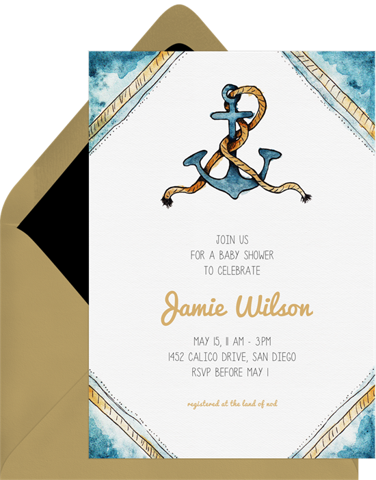 Baby shower invitations for boys: the Anchor Aweigh invitation design from Greenvelope