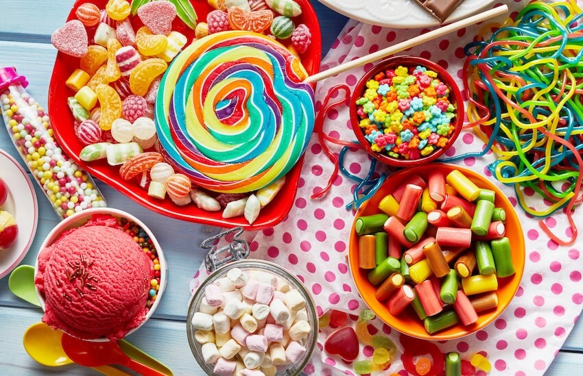 Assorted colorful sweets on a table