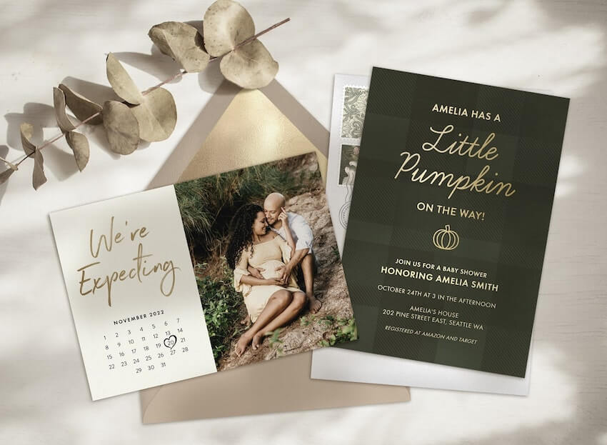 Fall themed baby shower: baby shower invitation cards