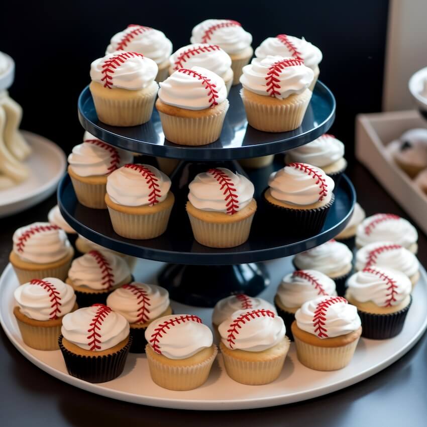 Baseball birthday party: baseball-themed cupcakes