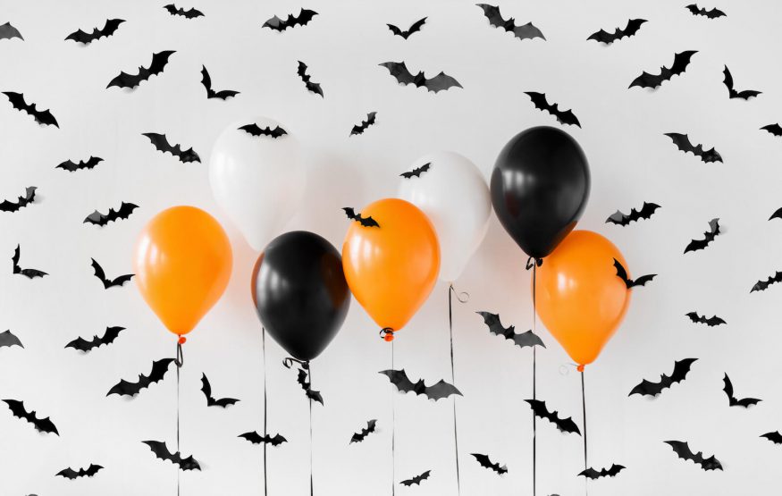 Halloween decor with bats and balloons