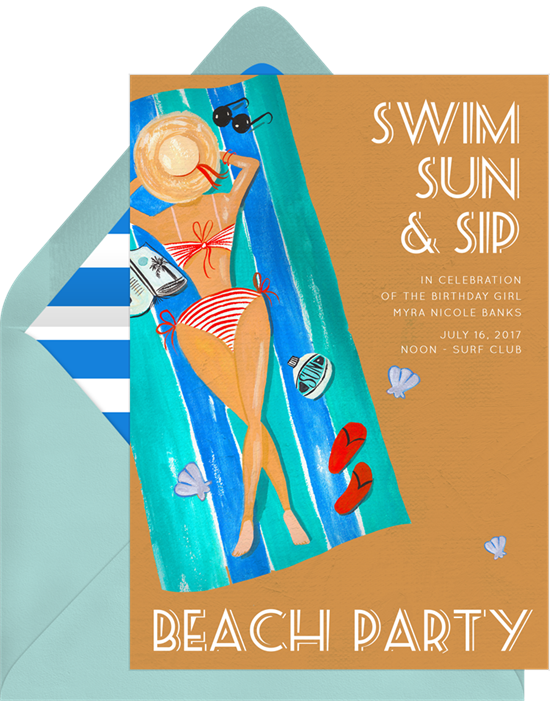 beach party ideas: Beach Babe Invitation from Greenvelope