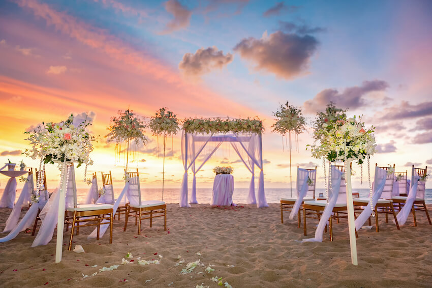Beach wedding setting