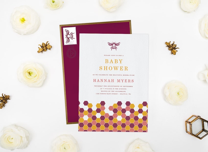 Bee themed baby shower invitation