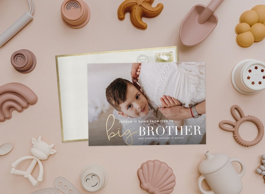 Big brother announcement card and some toys