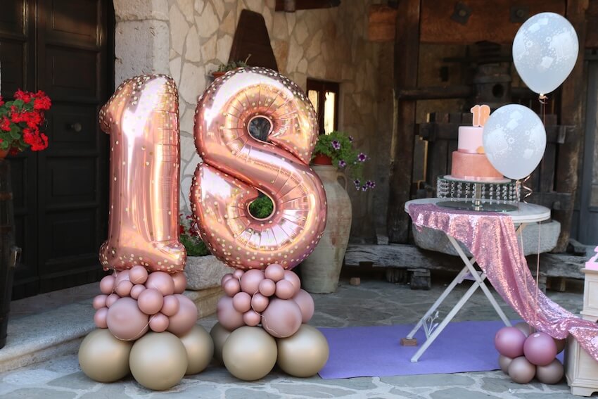 18th birthday wishes: big, light pink number 18 balloons