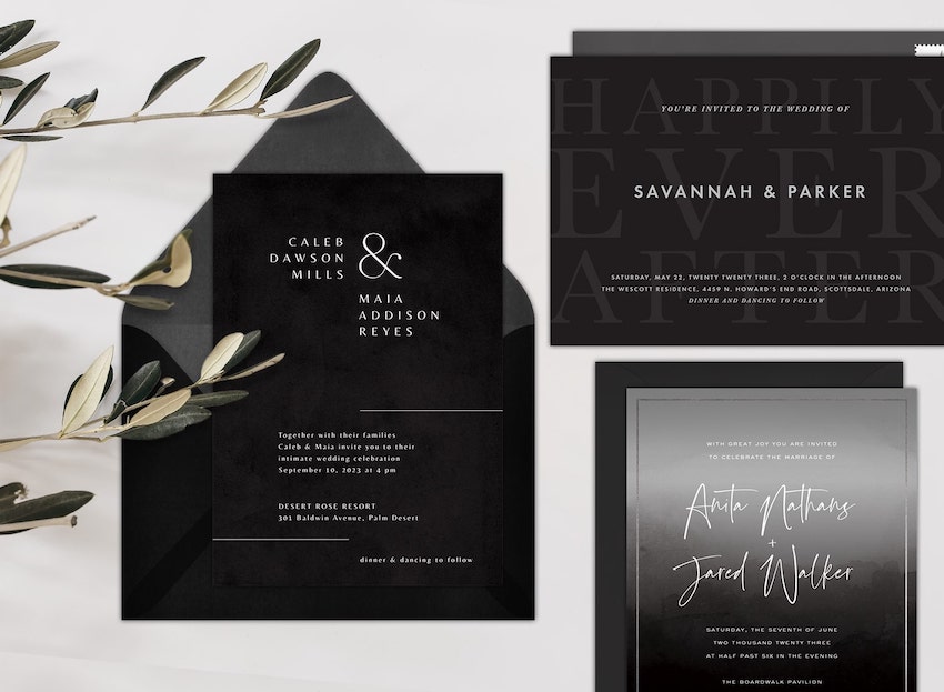 All black wedding: black themed wedding invitation cards