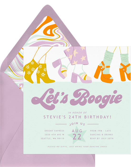 Sweet 16 invitations: the Boogie Time invitation design from Greenvelope