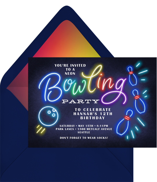  Neon Bowling Invitation from Greenvelope