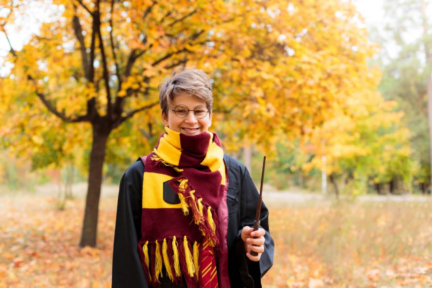 Boy in a Harry Potter costume