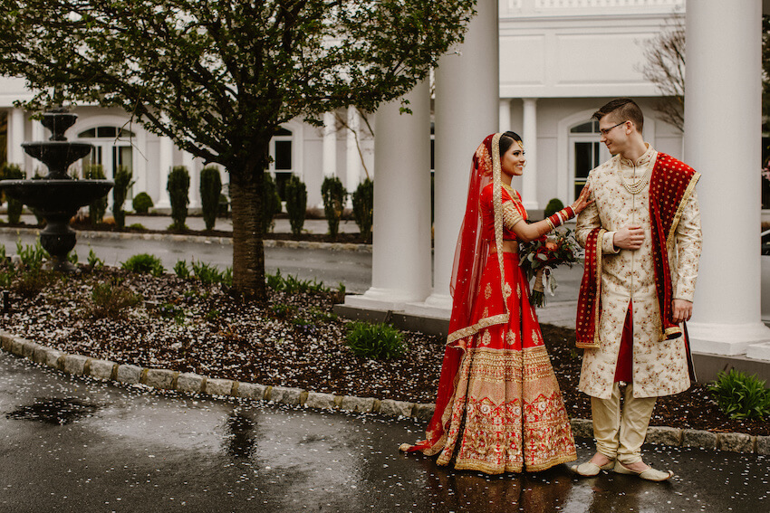 Bride and groom outdoors