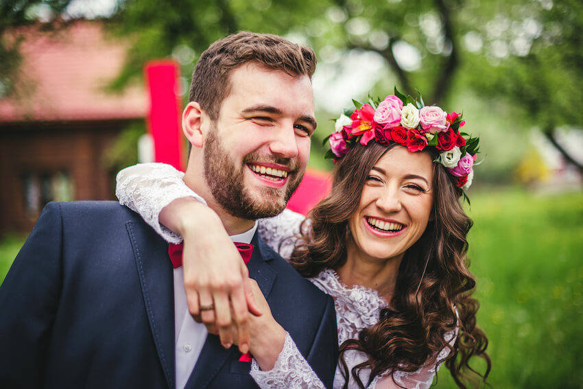 Second wedding ideas: bride happily embracing her groom