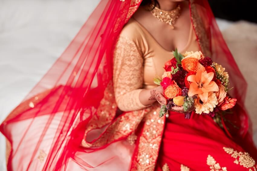 Bride holding a bouquet of flowers