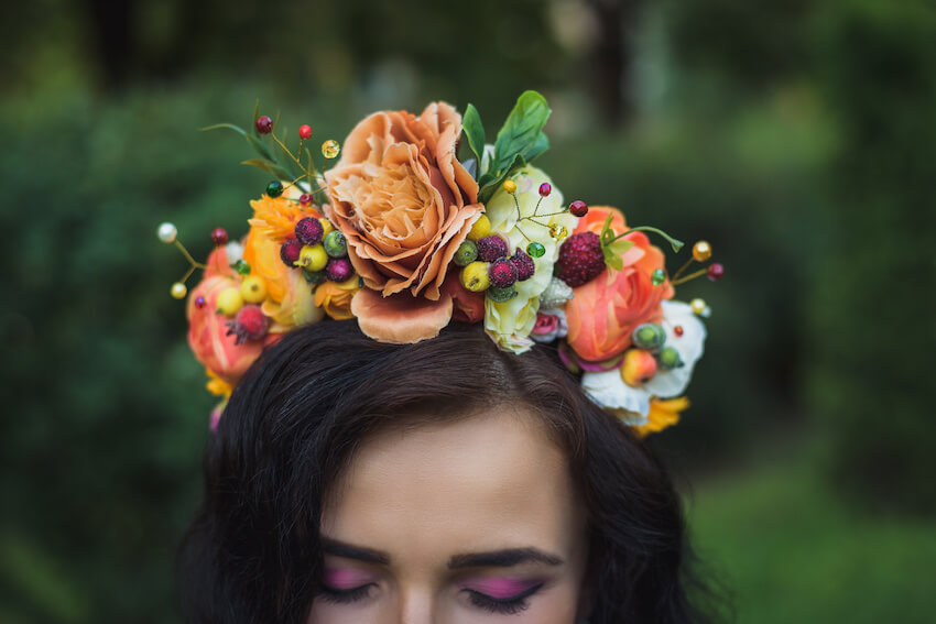 Fairy wedding: bride wearing a floral crown