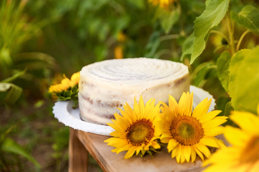 Happy birthday sunflowers: cake with sunflowers beside it