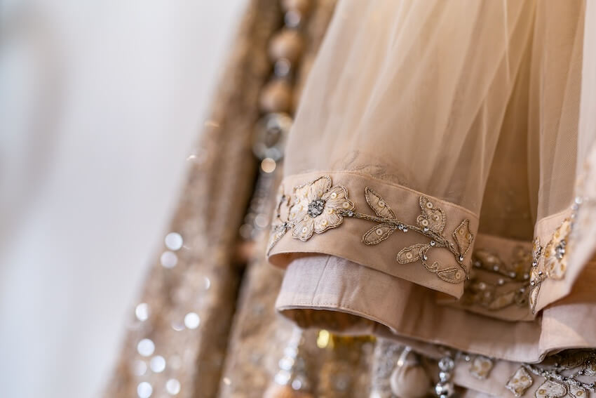 Close up shot of a wedding dress