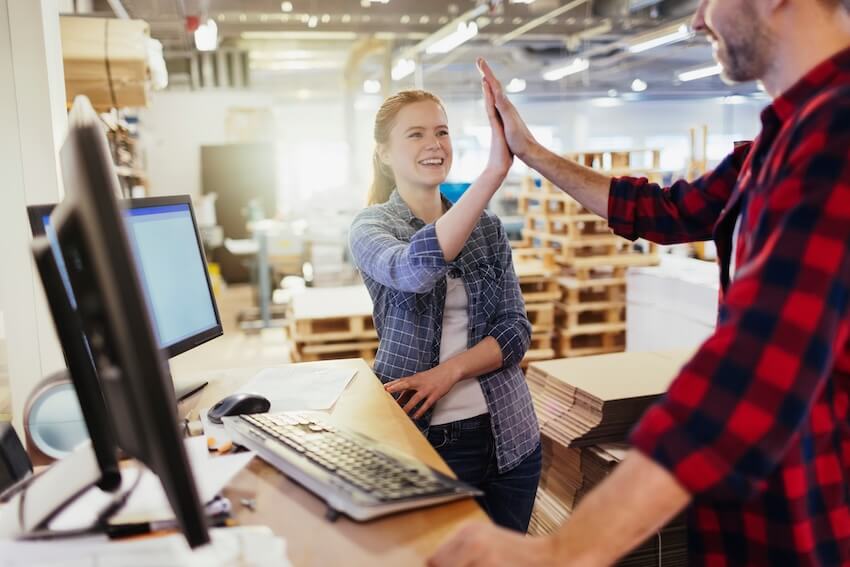 Thank you notes for coworkers: co-workers doing the high five